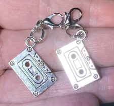 2 Pc Silver Music Cassette Tape Zipper Pulls & Keychain Add On Clips!!