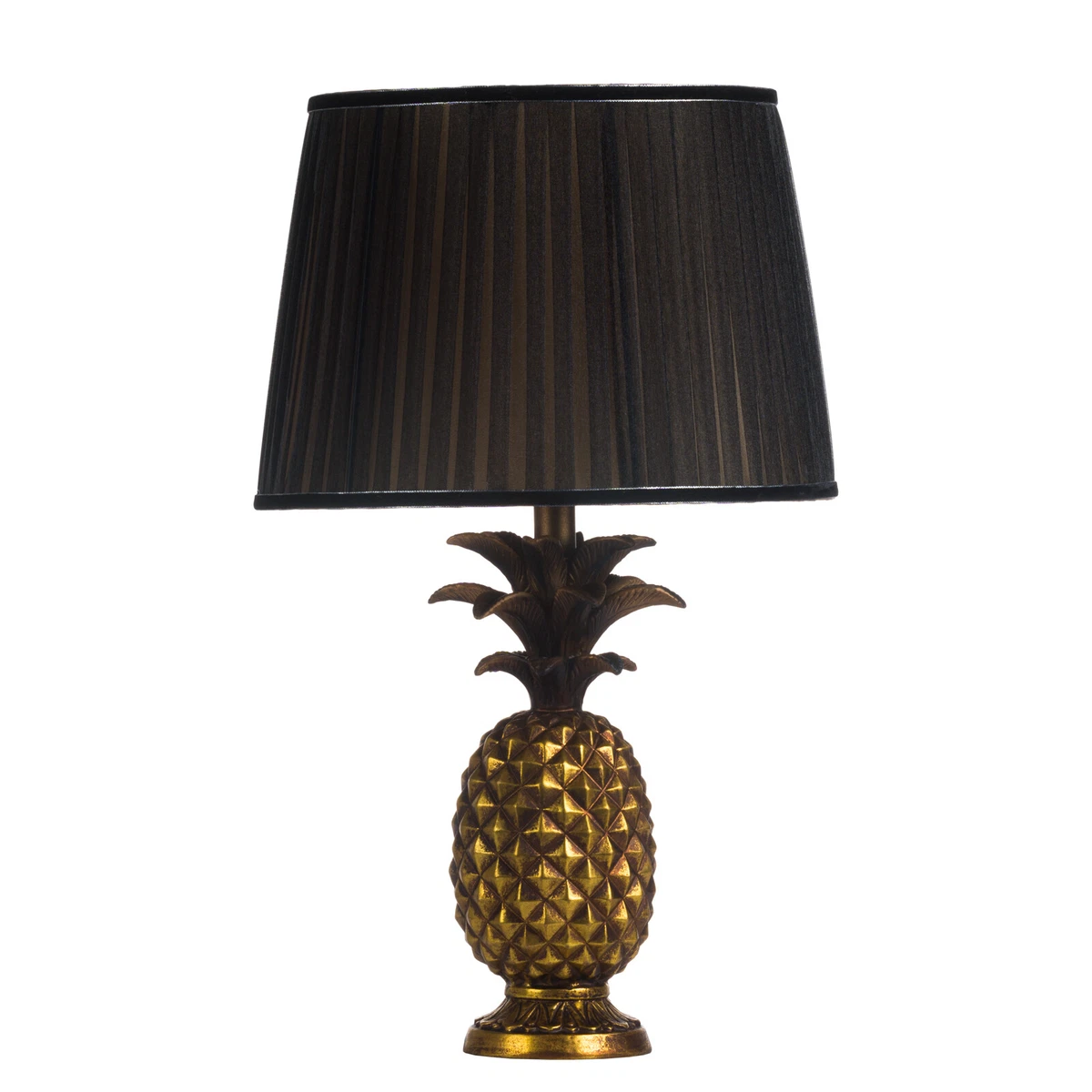 60cm Tall Antiqued Gold Pineapple Buffet Bedside Table Lamp w Black Shade