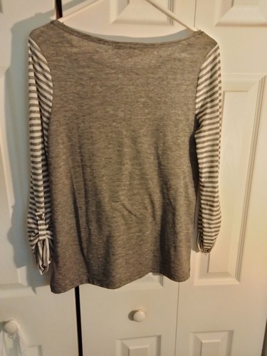 ANN TAYLOR LOFT Women’s SZ S Gray White Striped Hi Low Tunic - Picture 3 of 3