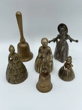 Lot- 6 ANTIQUE VTG VICTORIAN ORNATE SOLID BRONZE LADY TEA DINNER BELLS England