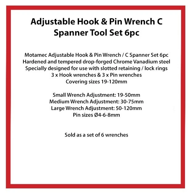 Adjustable Hook & Pin Wrench C Spanner Tool Set 6pc Motamec  - Image 2 of 4