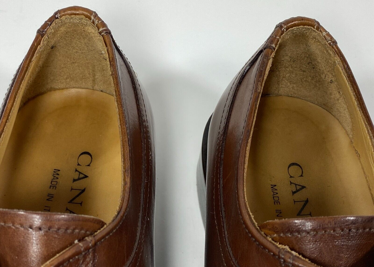 CANALI BROWN BURNISHED LEATHER LACE UP SPLIT TOE DERBY SHOES 