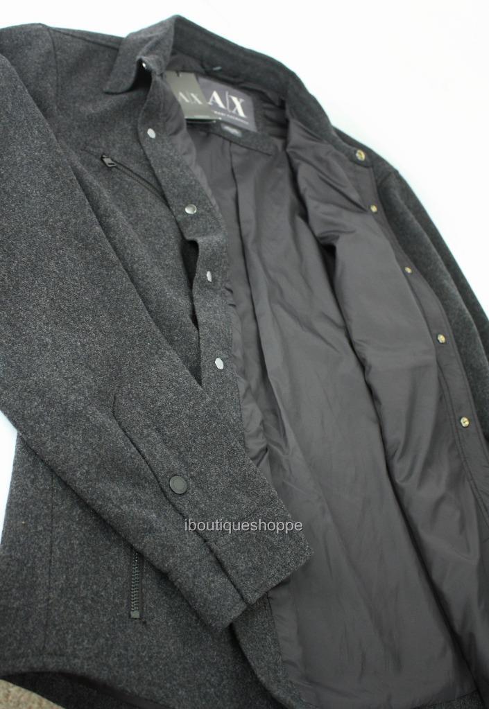 Armani Exchange A|X Mens Snap Front Collared Wool Logo Jacket Zip