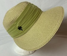 Sun  Sand Straw Sun Hat Natural Green Band Woven Beach SPF 50 Wide Front Brim