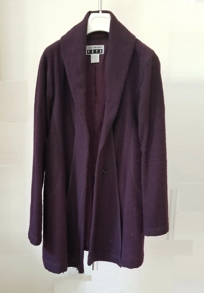 ABRIGO ISSEY MIYAKE FETE LIGERO LANA PÚRPURA GABARDINA GUISANTE talla 4 Foto 4 de 4