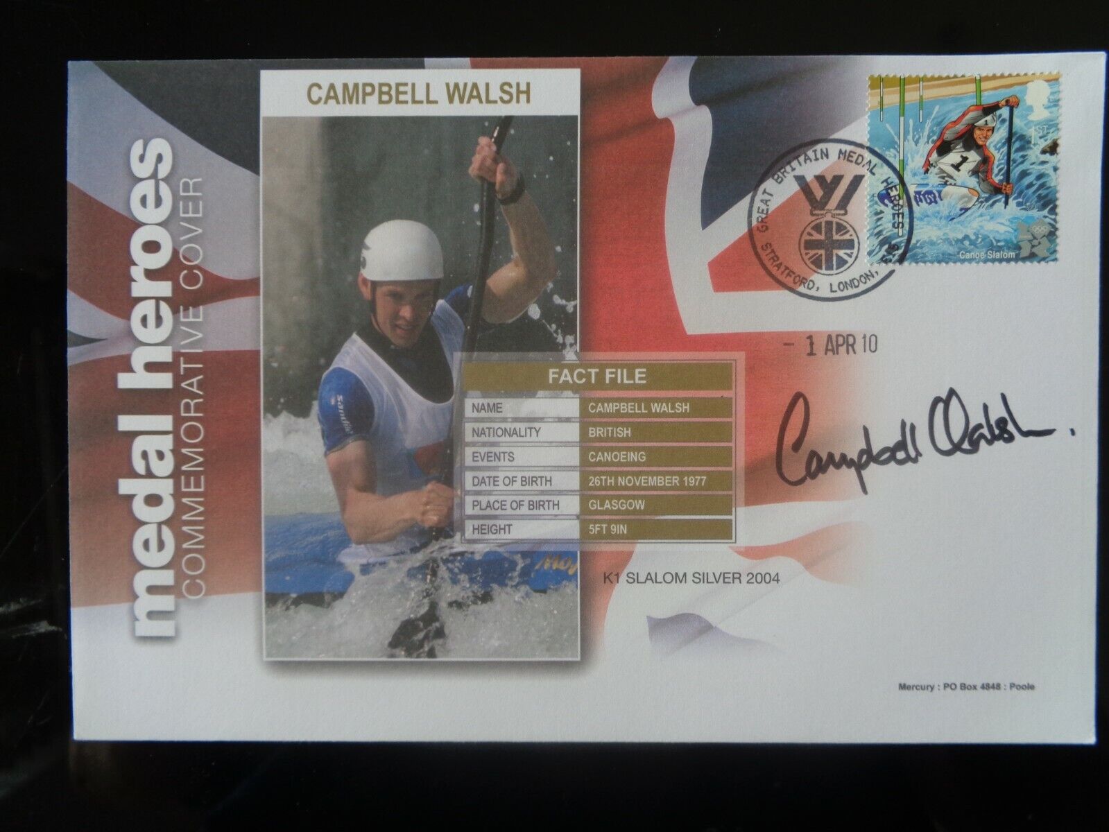 GT BRITAIN 2010 OLYMPIC MEDAL HEROES CAMPBELL WALSH SIGNED COMMEMORATIVE COVER
