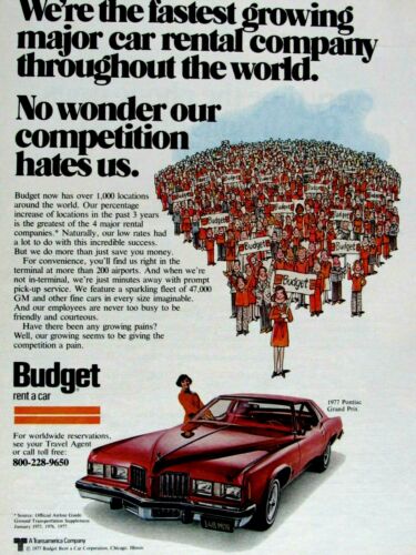1976 Pontiac Grand Prix Budget Rent A Car Original Print Ad 8.5 x 11" - Picture 4 of 5
