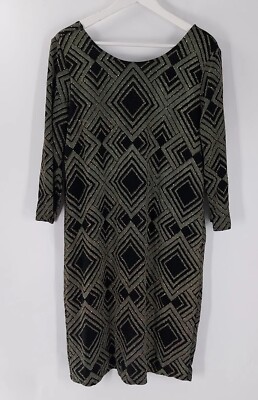 Wallis Size 18 Black Gold Bodycon Dress stretch rrp£45 diamond