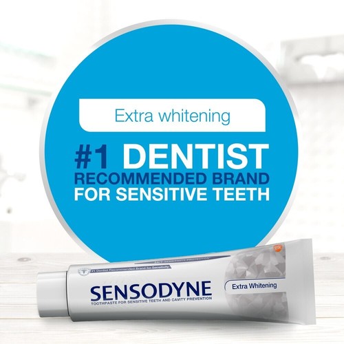 Sensodyne Extra Whitening Sensitive Toothpaste for Tooth Pain Relief, 0.8oz Tube