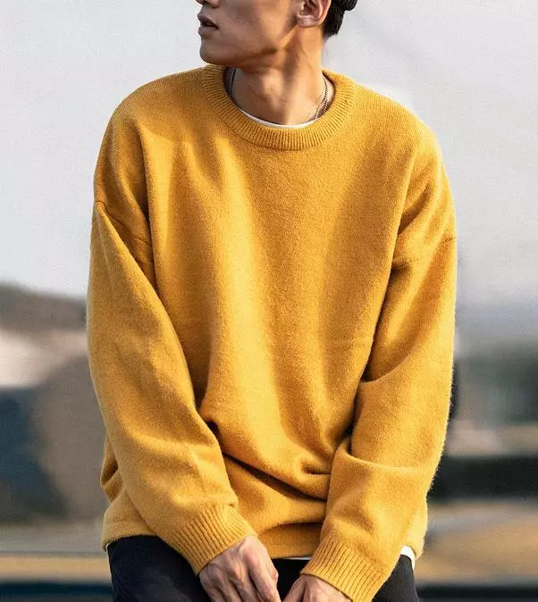 Sweater Men Scoop Neck Fur Pull Over Slim Sleeve Warmth Baggy Thicken MOON