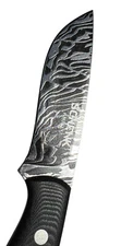 Fixed Blade Schenk Whitetail 3.75" Dark Damascus Custom Leather Sheath DH-1216
