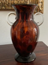 Lovely Handblown "Tortoise Shell Style" Art Glass Vase Double Handled