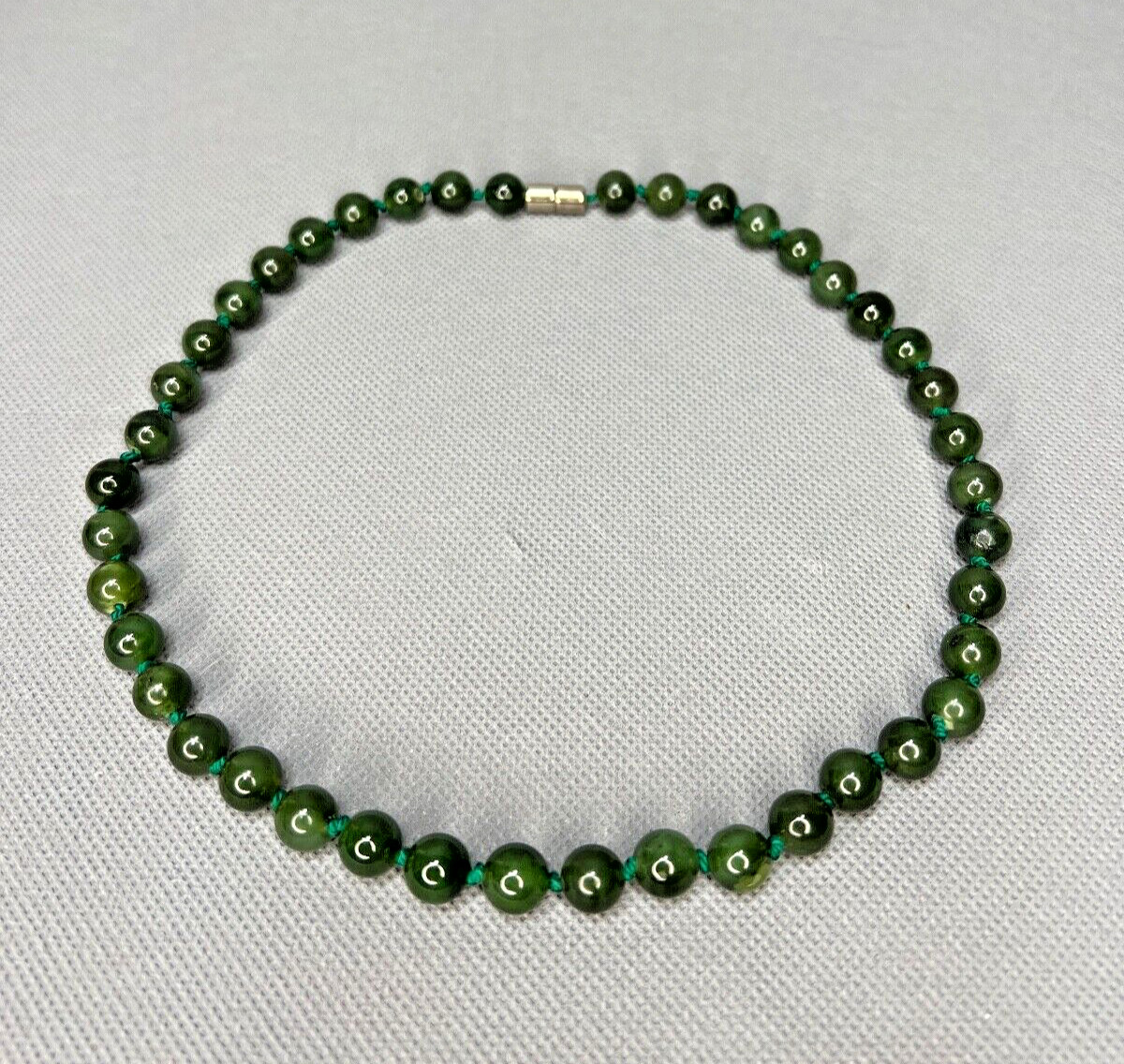 1930s Art Deco Spinach Green Nephrite Jade Bead Beade… Gem