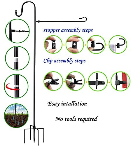 Akeydeco Garden Flag Stand and Shepherd Hook,Garden Flag Pole Holder 36 Inch
