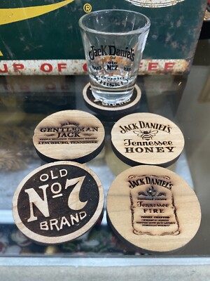Jack Daniels SHOT GLASS COASTER OLD NO 7 - NEW! Made from Whiskey Barrel!