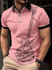 Camiseta Polo con estampado geométrico elegante y media cremallera color ROSA