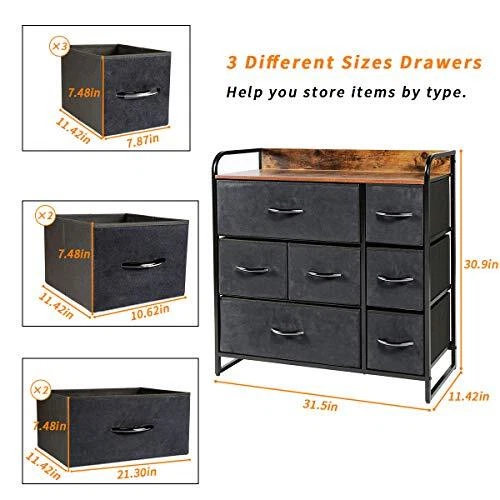 Kamiler 7 Drawer Dresser 3 Tier Storage Organizer Chest of Drawers