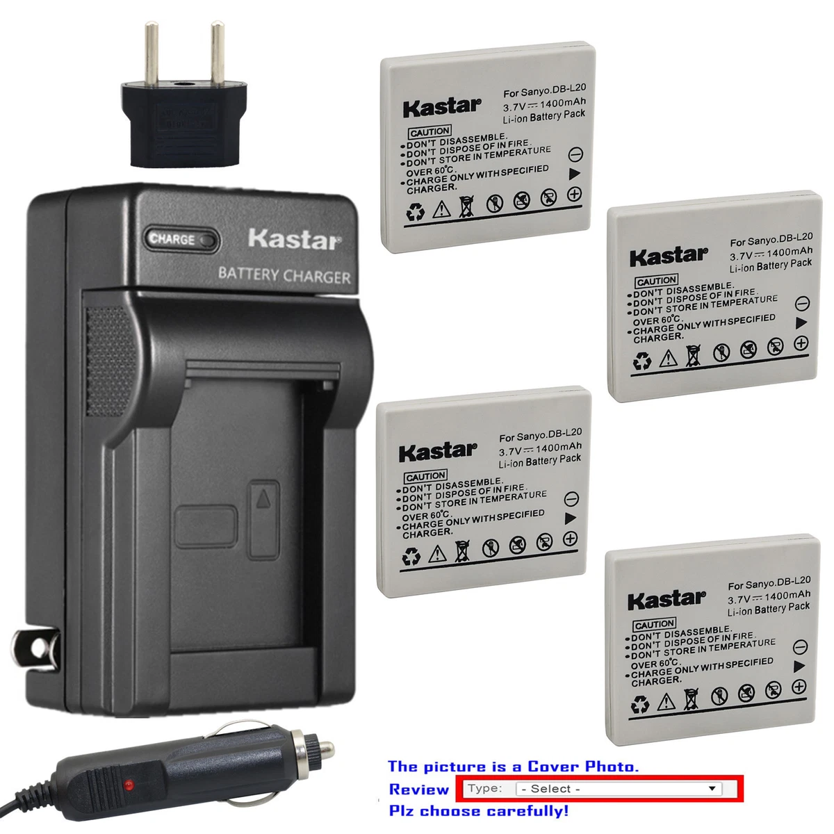 Kastar Battery Travel Charger for Sanyo DB-L20 VAR-L20N & Sanyo Xacti VPC-C4