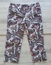 ANN TAYLOR Womens Black/White/Coral/Purple Paisley Stretch Crop Pants Size 6