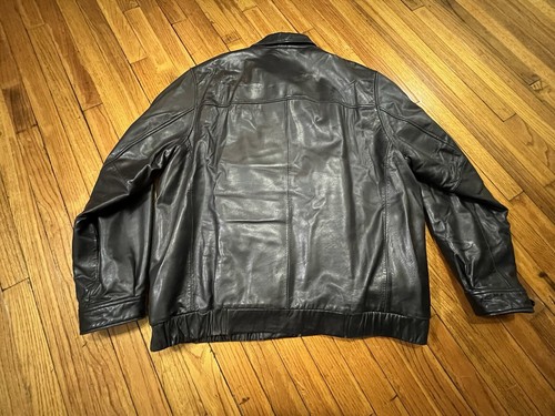 Chaps Leather Bomber Jacket Cotton Lined Buttery Soft Leather Black Men's 2XLT - Picture 2 of 21