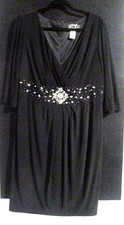 Women's Alex Evenings SZ 14W Black Rhinestone V-Neck Evening Dress