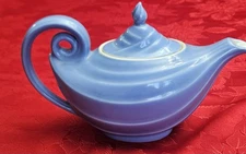 Hall China “Aladdin” Teapot 6-Cup Cadet Blue w/ Gold Trim Hook Cover USA Vintage