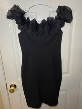Aidan Mattox 6 Black Off Shoulder Ruffle Sheath Dress Cocktail Evening Party