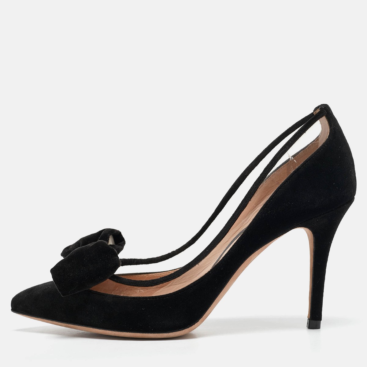 Valentino Black Velvet and PVC Bow Pointed Pumps Size 36.5 Valentino Black Velvet and PVC Bow Pointed Pumps Size 36.5