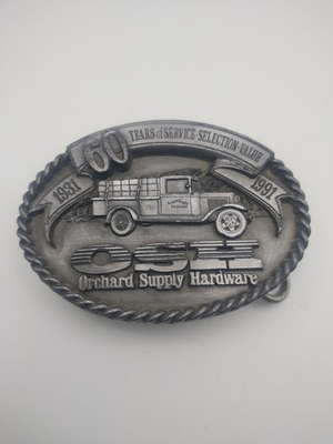#ad VTG 1991 OSH Orchard Supply Hardware 60th Anniversary Pewter Belt Buckle Limited $20.00