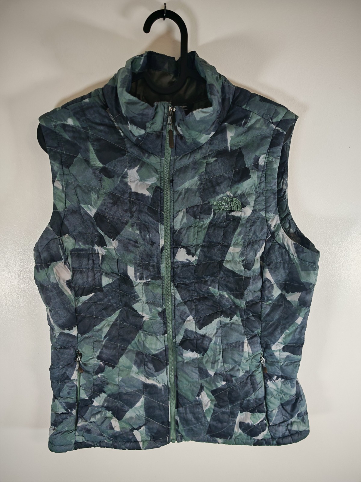 The North Face Womens Thermoball Gilet Large Green Print Quilted Bodywarmer