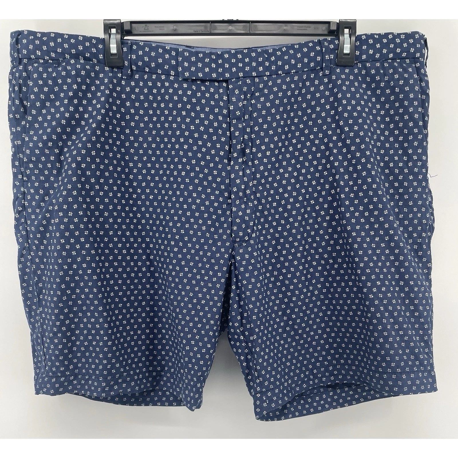 Polo Ralph Lauren Shorts 48B Navy Blue Linen Silk Geometric Classic Fit Nautical