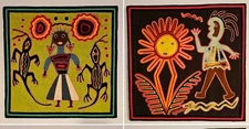 Vintage Huichol Yarn Painting Lot of 2 - Fermin Gonzales De La Cruz Collectors