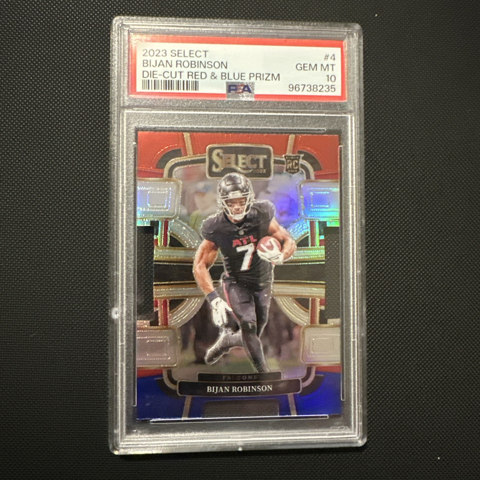 2023 Select Bijan Robinson #4 Red & Blue Prizm Die-Cut (RC) PSA 10 Pop 45 Rookie