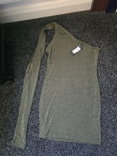 Pretty Little Thing Petite Khaki One Shoulder Cut Out Bodycon Dress Size 10