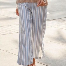 Fresh Produce Newport Cropped Linen Blend Beachy Stripe Pants  Medium