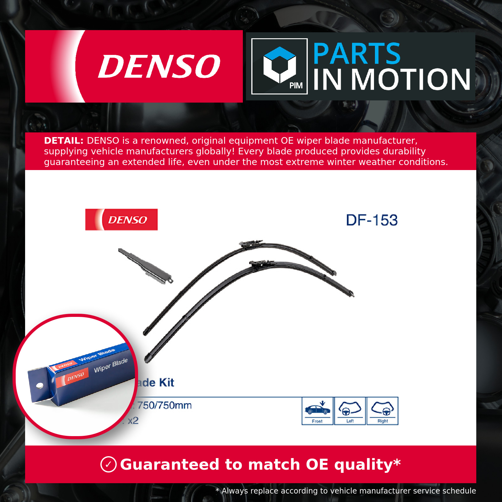 Wiper Blade Front DF-153 Denso Windscreen 1850542 1916360 1916366 2026761 New