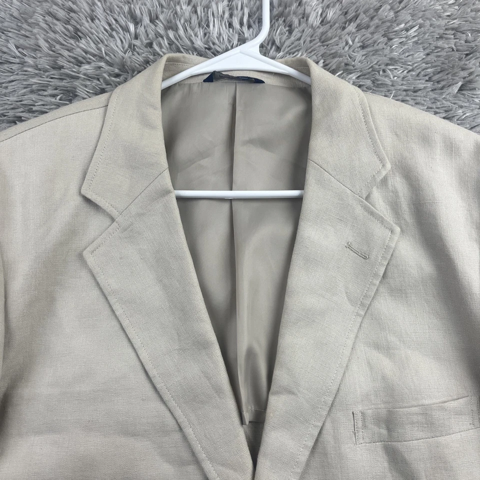 Alan Flusser 运动外套非结构化亚麻西装外套男式大号米色夹克 — 第 2/4 张图片