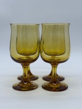 Set of 4 Vintage Sirrus Gold/Amber Libbey Wine/ Goblet Glasses