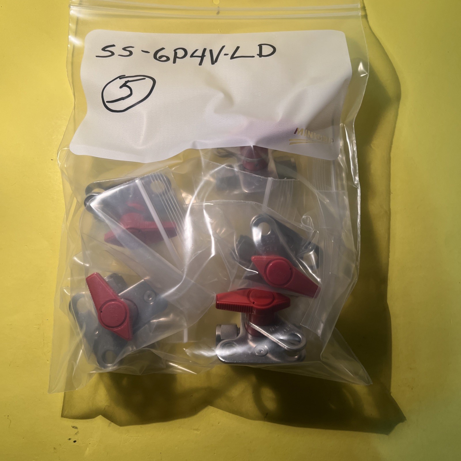 Lot of 5 Swagelok SS-6P4V-LD Quarter Turn Locking 3/8 Valve, New/Unused/Open Box