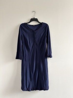LA PERLA Dress Blue Burgundy Trim Long Sleeve Knee Women M Minimalist 90s Casual