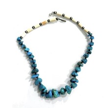 Vintage Navajo Morenci Turquoise Sterling Silver 17” Necklace