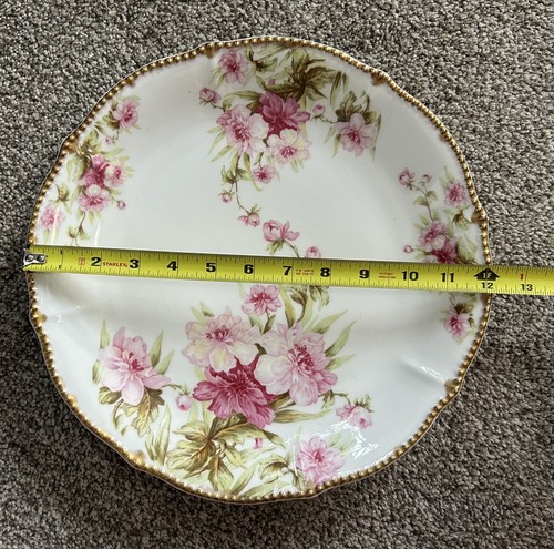 Vintage Elite Limoges France 12in Plate Hand Painted Pink Floral Gold Dot Paint - Bild 7 von 10