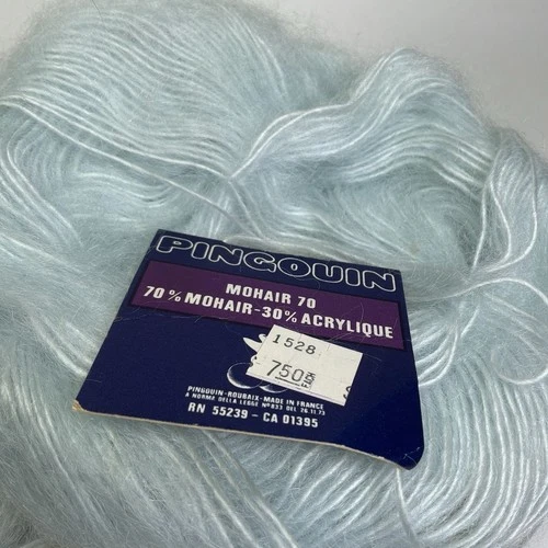 Pingouin Mohair 70 Yarn Color 04 Light Blue Vintage Lot Of 2 image 2