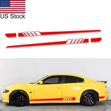 2pcs Red Sport Racing Stripes Car Side Body Door Skirt Vinyl Decal Stickers
