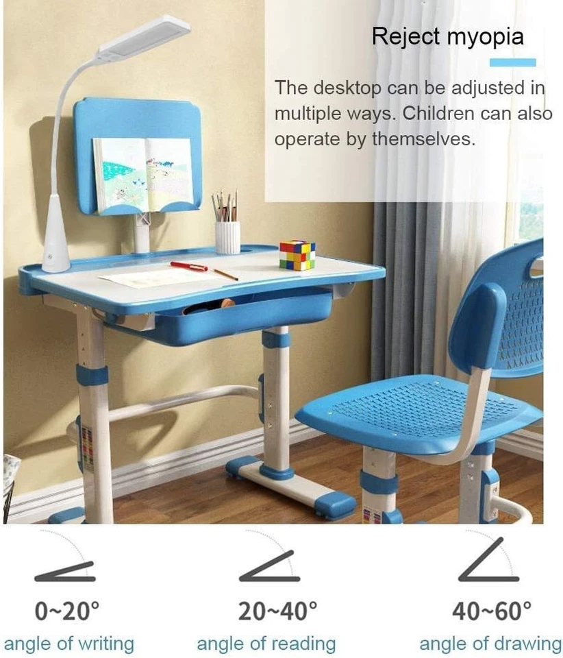 Kinder Schreibtisch und Stuhl Set höhenverstellbar für 3-15 Jahre, Kinder Arbeitszimmer mit Lampe - Bild 3 von 4