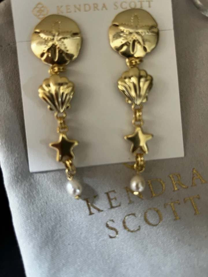 Pendientes lineales Kendra Scott Brynne Shell estrella verde crisocola arena dólar nuevos con etiquetas Foto 3 de 3