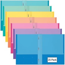 2 Pocket Folders, Assorted 7 Vibrant Colors with Complementing 25 with Prongs