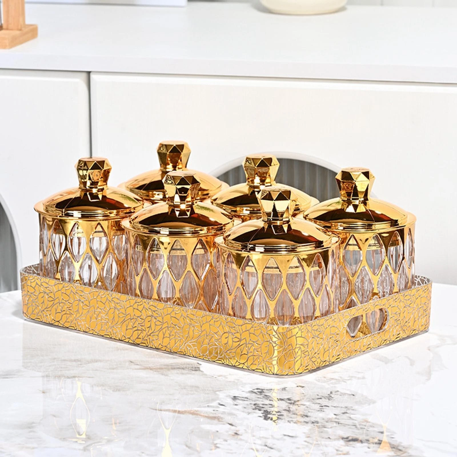Food Storage Jars Organizer Multifunctional Decorative with Handle Tray Airtight