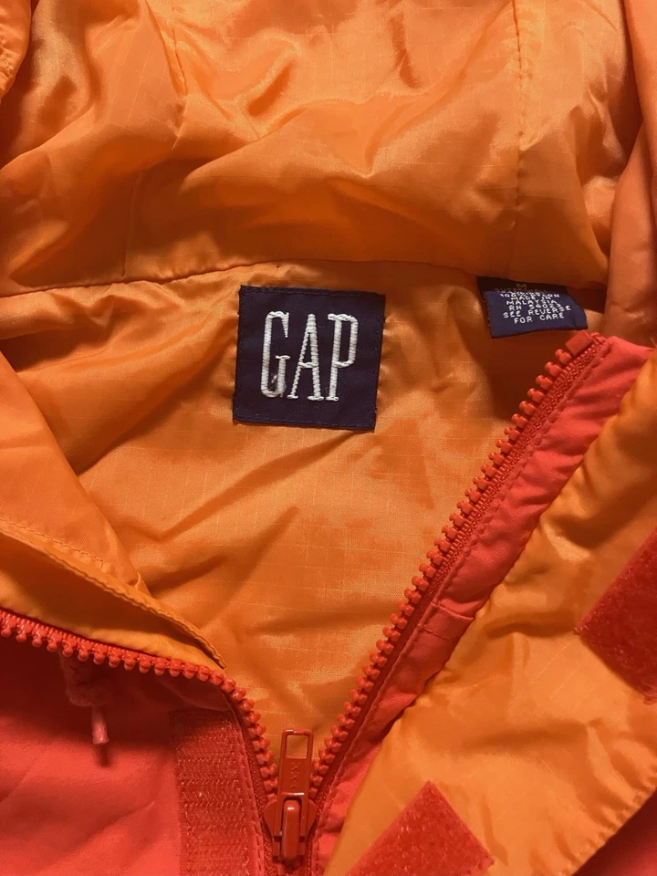 Vintage GAP Pullover Jacket Mens Medium Orange Nylon Hooded Windbreaker 90s - Image 2 of 4