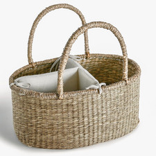 Premium Wicker Baby Diaper Caddy Organizer, Woven Seagrass Basket with Handles,